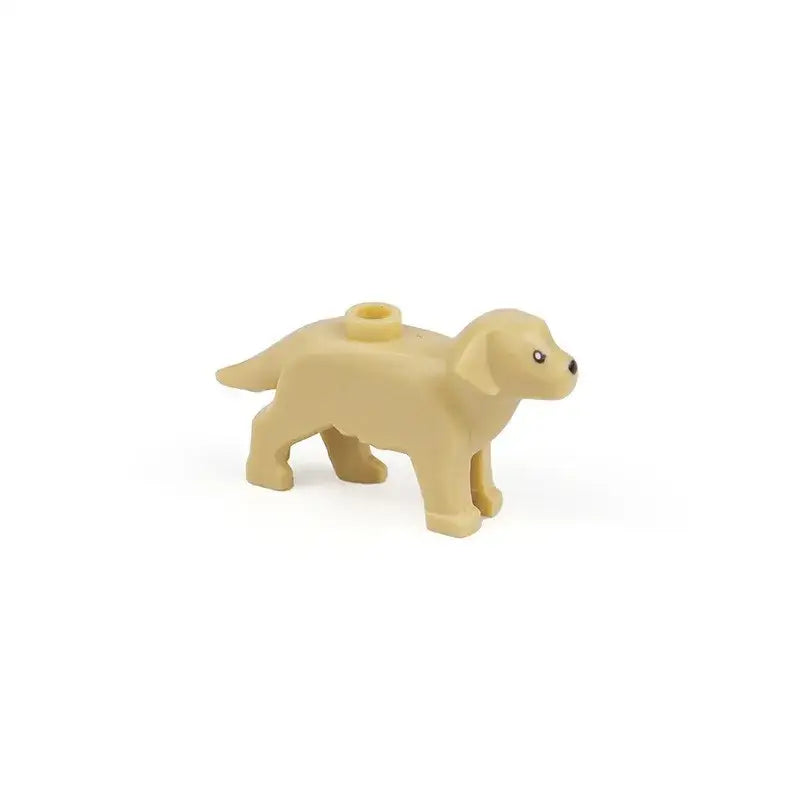 Beige lego m oc chien en plastique avec yeux et nez noirs pour lego animaux de ferme modulaire