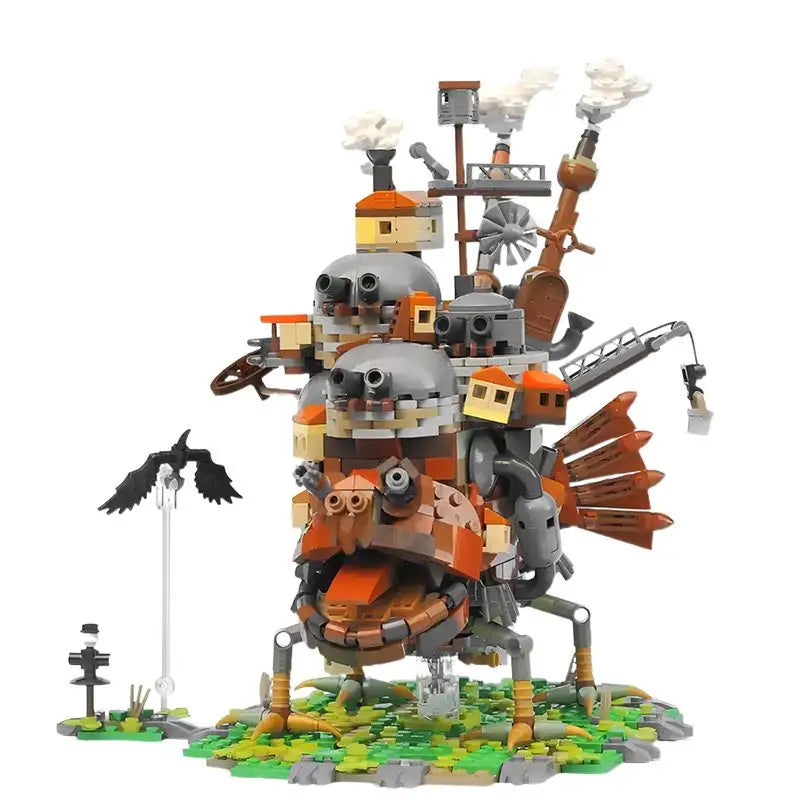 Lego moc château ambulant réplique détaillée en plastique multicolore du dragon vapeur de studio ghibli le chateau ambulant