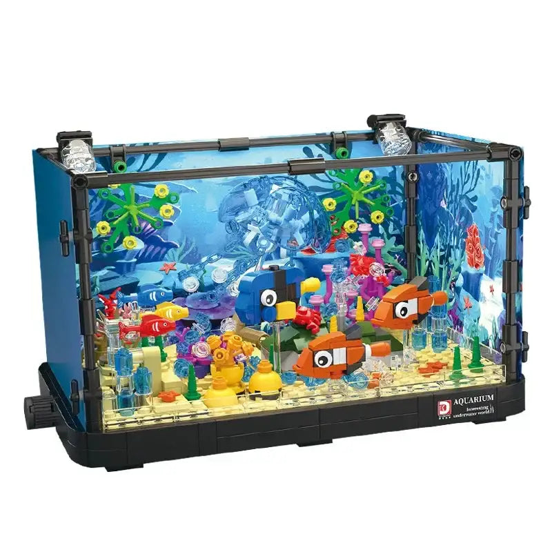 Lego moc aquarium poissons avec poissons colorés, coraux vibrants et plantes aquatiques en lego aquarium tropical transparent