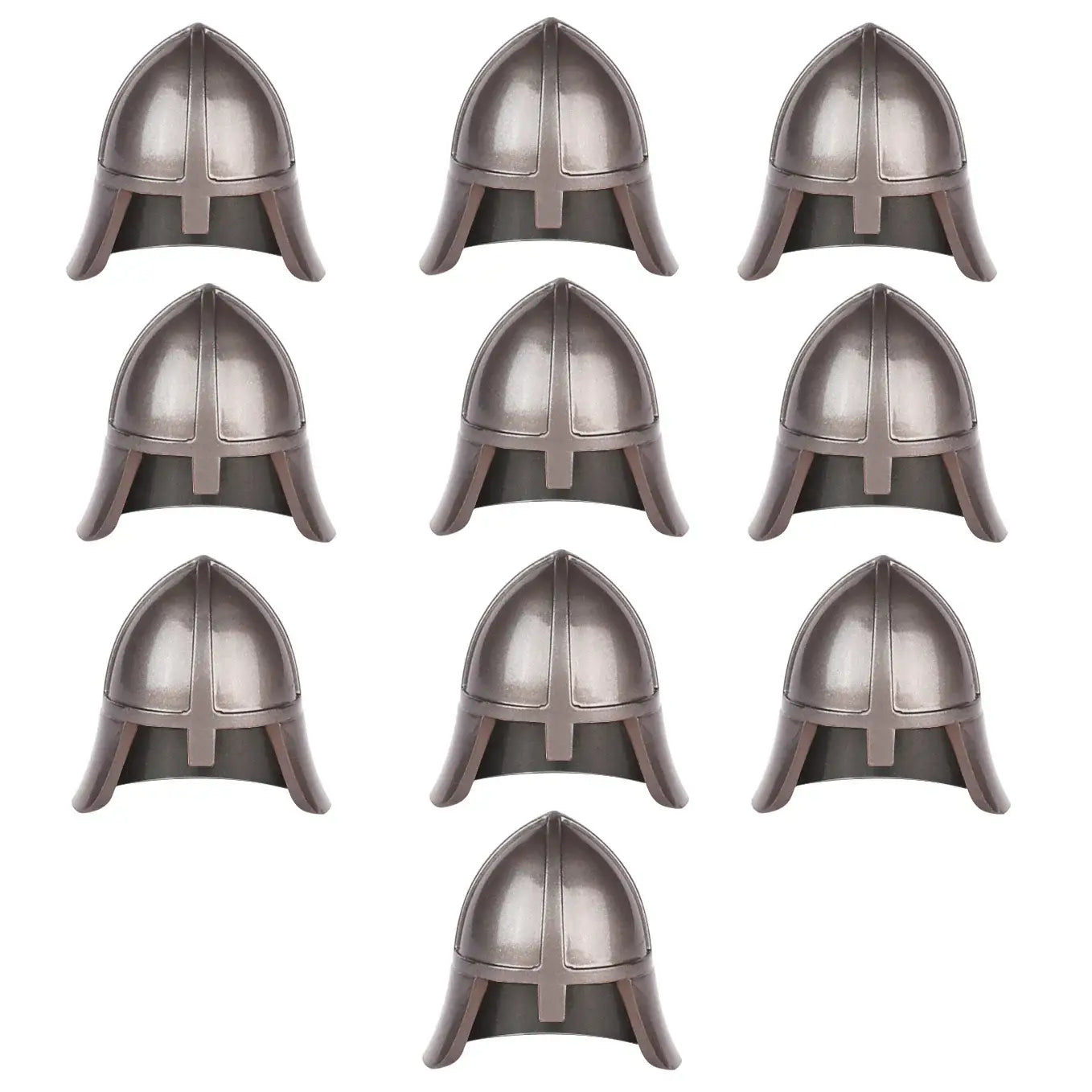 Set de dix pins décoratifs argentés en forme de casque viking accessoire lego moc medieval pour armes médiévales lego moc