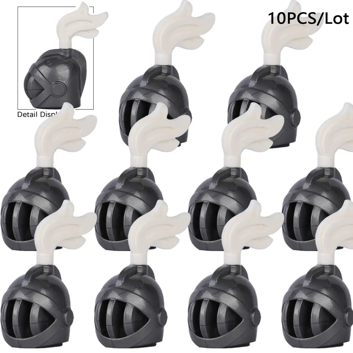 Charms casque chevalier noir en plastique avec ailes blanches accessoire lego moc medieval pour lego moc armes médiévales