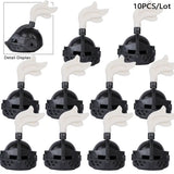 Black plastic knight helmet charms with white feather flags for lego moc medieval accessoire lego armes médiévales