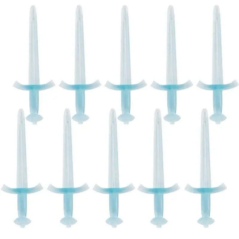 Translucent light blue plastic lego moc medieval toy swords with molded crossguards and pommels accessoire lego