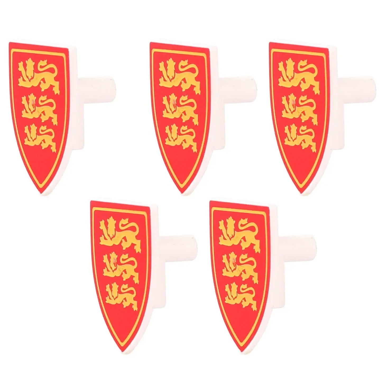 Connecteurs plastiques anglais bouclier rouge et or avec trois lions dorés lego moc medieval accessoire lego