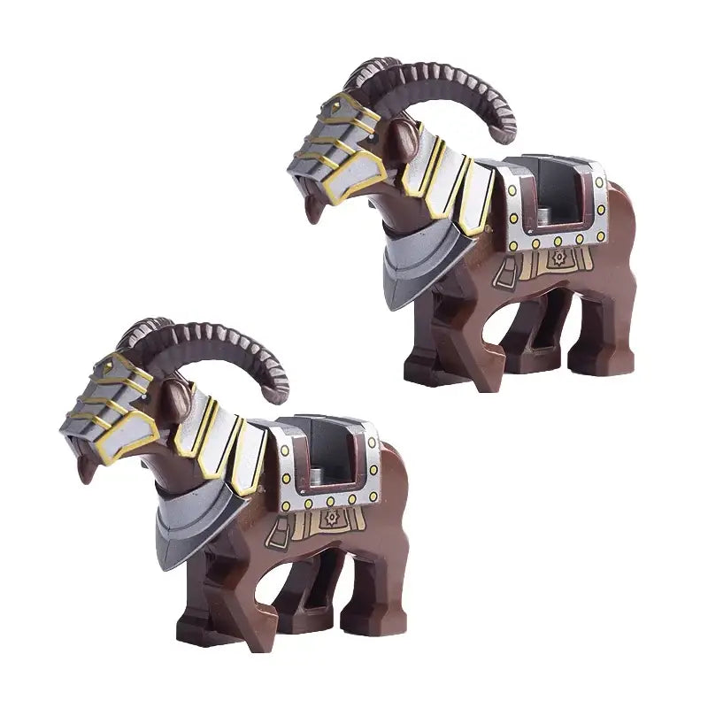 Brown goat figurines lego moc medieval with gold and silver metallic accents as accessoire lego building blocks
