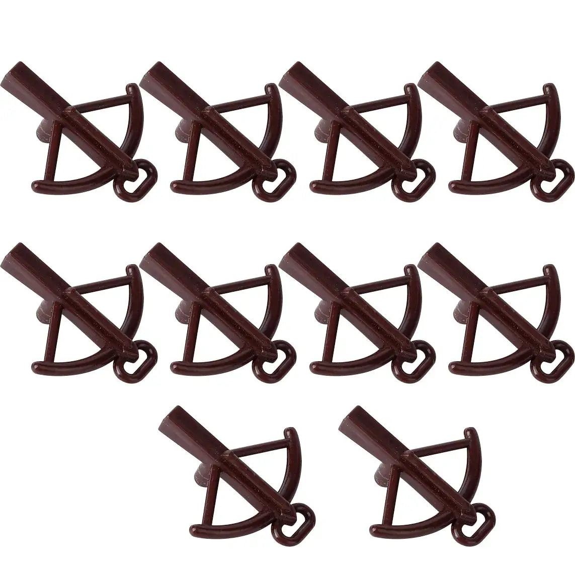Miniature arbalètes en plastique marron foncé lego moc accessoires lego médiévales disposées en grille
