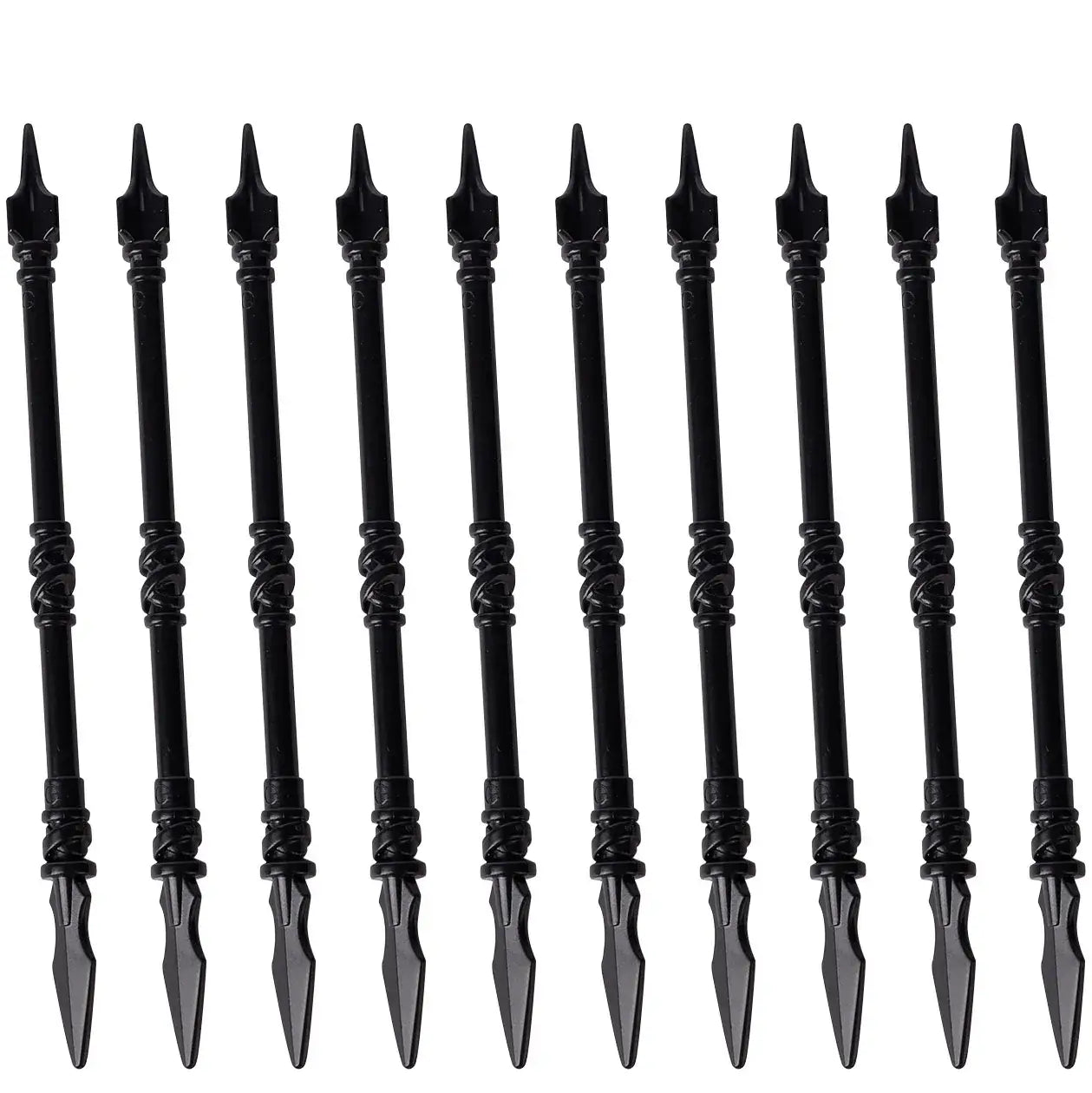 Set de dix pointes de lance en plastique noir avec section torsadée accessoire lego moc médiéval
