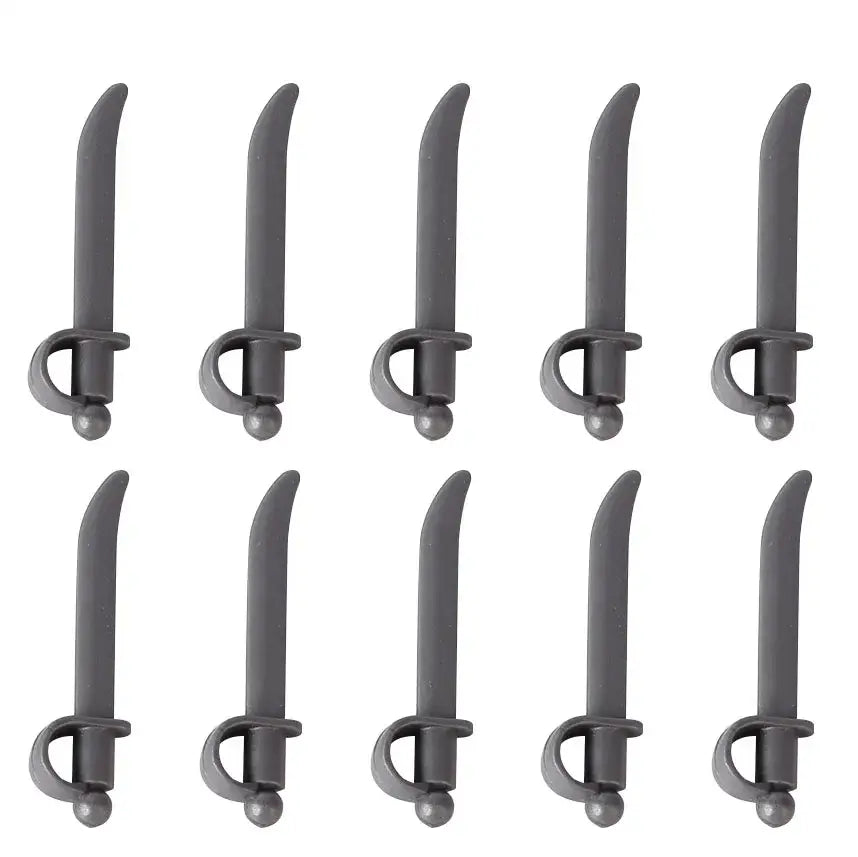 Dix épées pirates en plastique gris foncé avec lame courbée accessoire lego moc médiéval pour lego moc armes