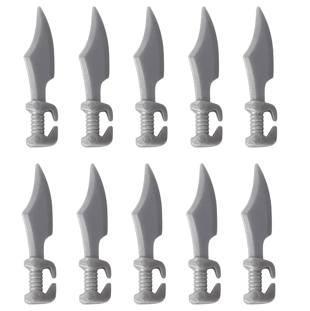 Gray plastic lego moc medieval swords with textured grip and pointed blade as accessoire lego minifigure