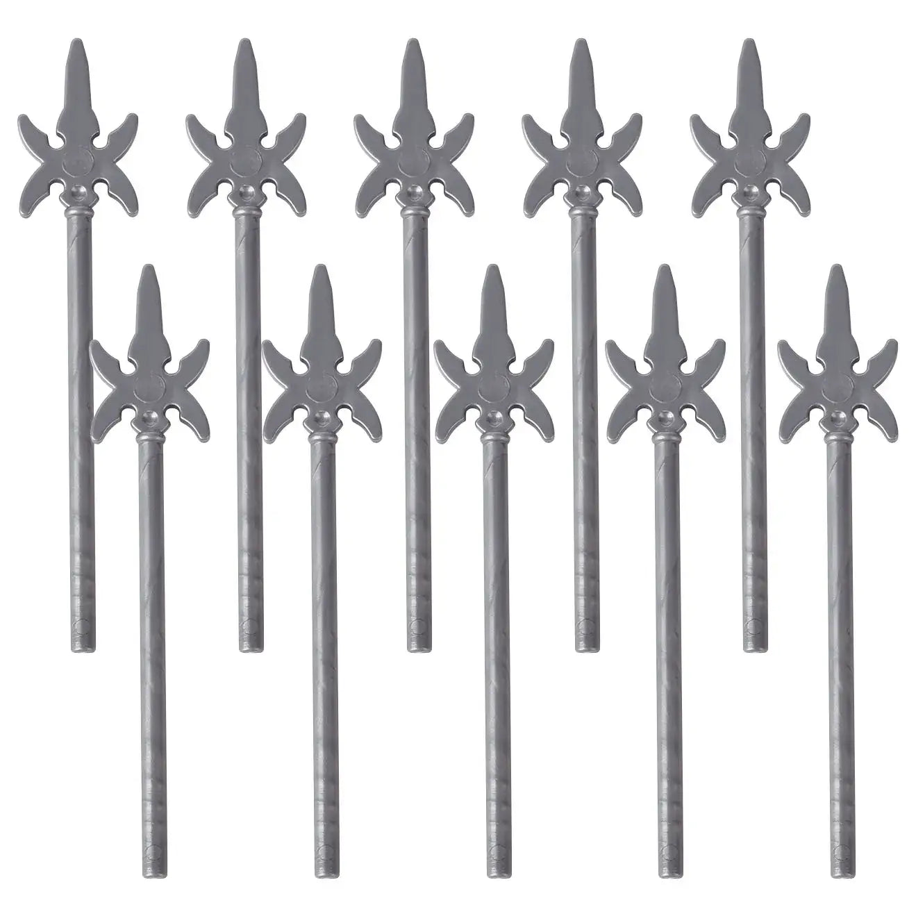 Set de dix têtes de lance médiévales lego moc en plastique gris métallique avec croisillons étoilés accessoire lego moc medieval