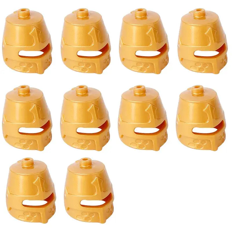 Pièces de casque jaune en plastique lego moc medieval avec surface texturée et détails moulés accessoire lego