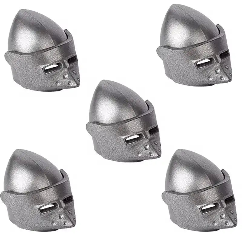 Set de cinq breloques casques de chevalier médiéval en métal argenté pour accessoire lego moc medieval