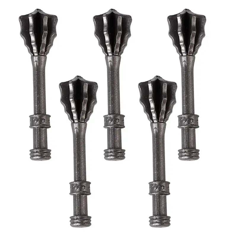 Set de cinq accessoire lego moc médiéval de volants de fléchettes métalliques gris foncé texturés en forme de feuille