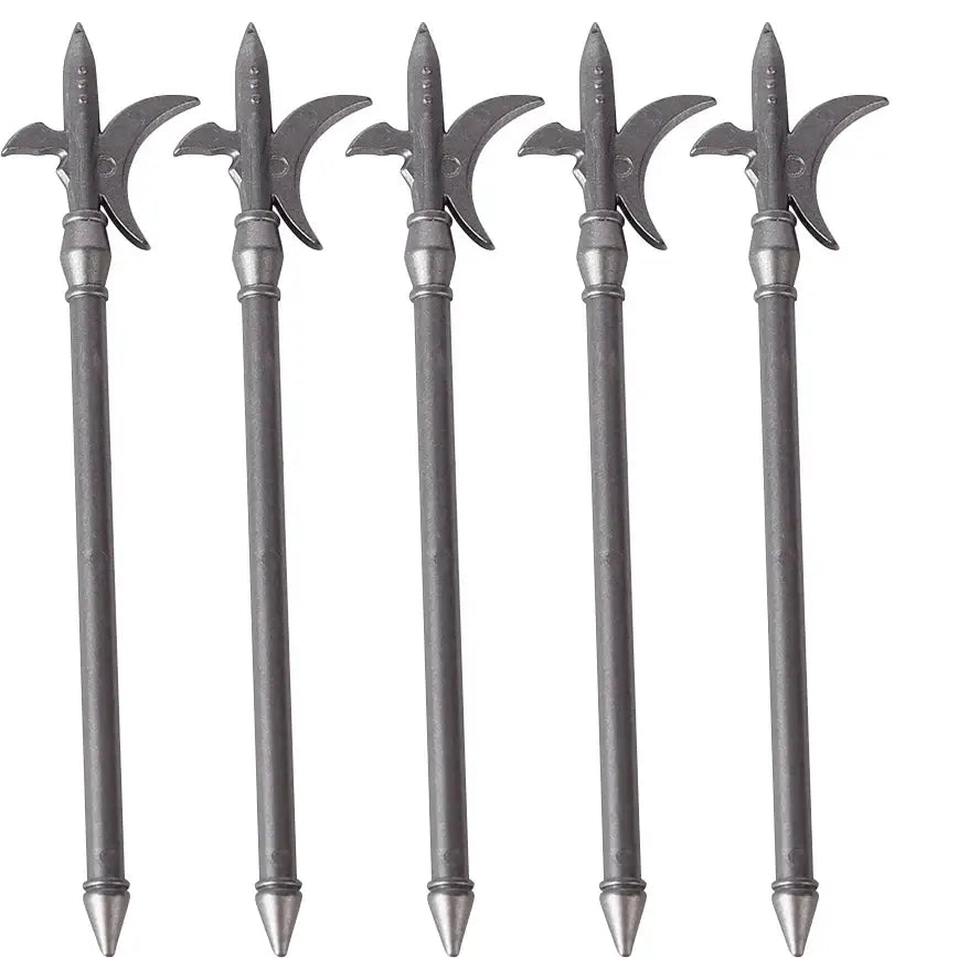 Ensemble de cinq hallebardes médiévales lego moc grises métalliques accessoire lego moc medieval détaillé