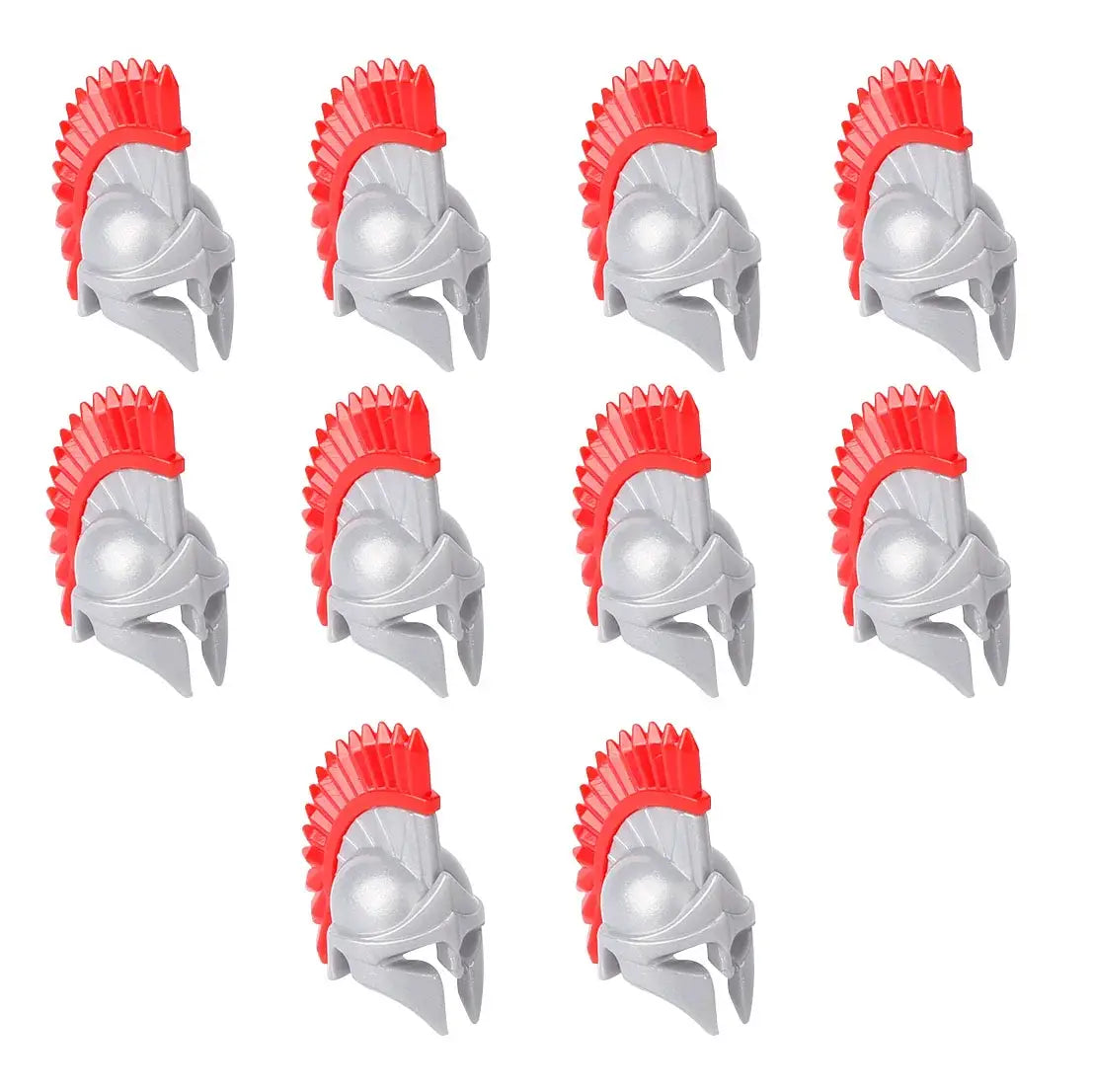 Casques jouets spartiates rouges et argent en plastique avec crêtes moulées pour lego moc armes médiévales
