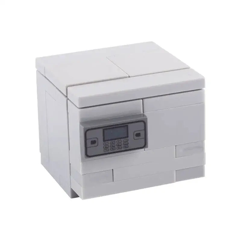Modèle lego moc banque coffre-fort gris avec affichage digital et clavier type lego en plastique