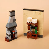 Lego moc medieval cheminée en lego gris et noir avec élément de feu rouge à la base pour déguisement carnaval