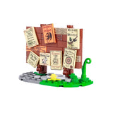 Mur en briques rouges avec affiches vintage et base verte pour lego moc medieval déguisement carnaval