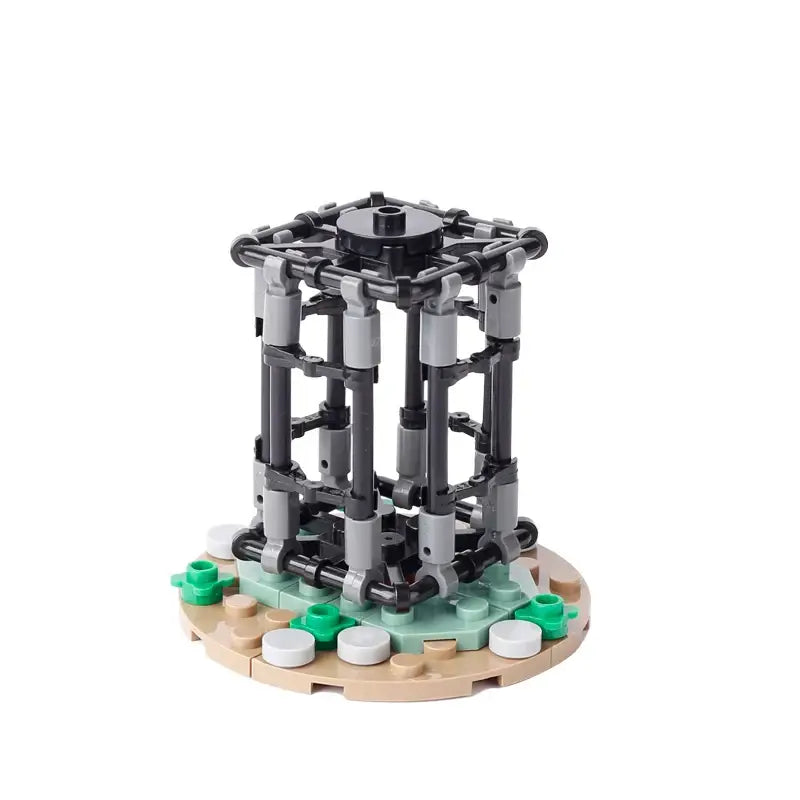 Lego moc medieval cage en lego technic noir et gris sur base verte et beige idéale pour déguisement carnaval