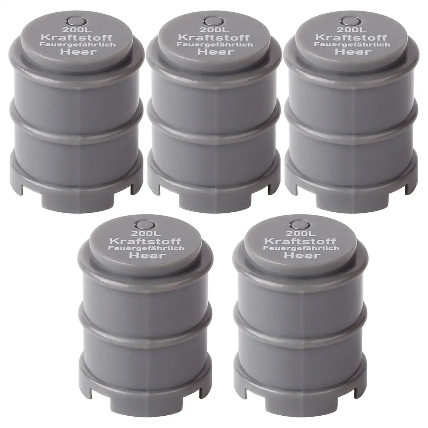 Caps en plastique gris pour fûts de carburant lego moc ww2 marqués 200l kraftstoff feuergefährlich heer