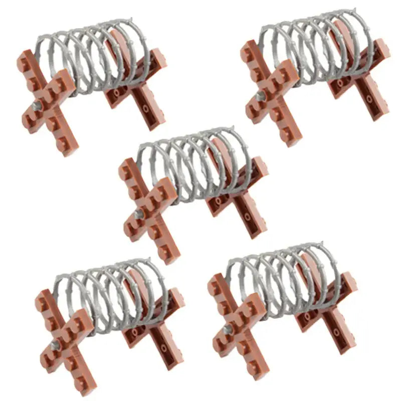 Bases croisées en plastique marron style lego moc tenant du fil barbelé argenté pour lego moc ww2 adulte