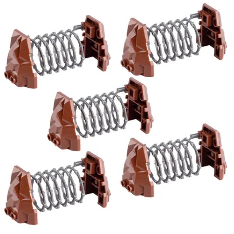Connecteurs ressorts lego moc ww2 en plastique marron avec bobines métalliques argentées pour lego adulte militaire
