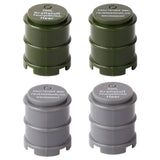 Quatre bidons de gaz miniatures lego moc ww2 verts et gris avec texte allemand et avertissements de danger