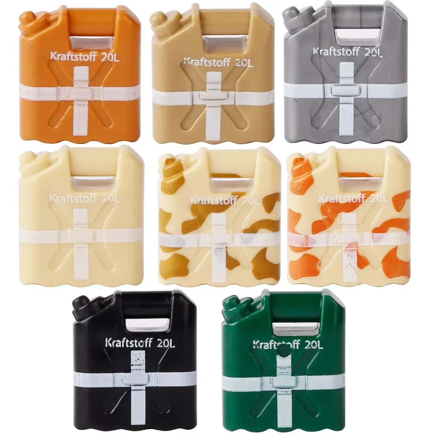 Orange plastic lego moc ww2 fuel canister with white strap and handle kraftstoff 20l for lego adulte