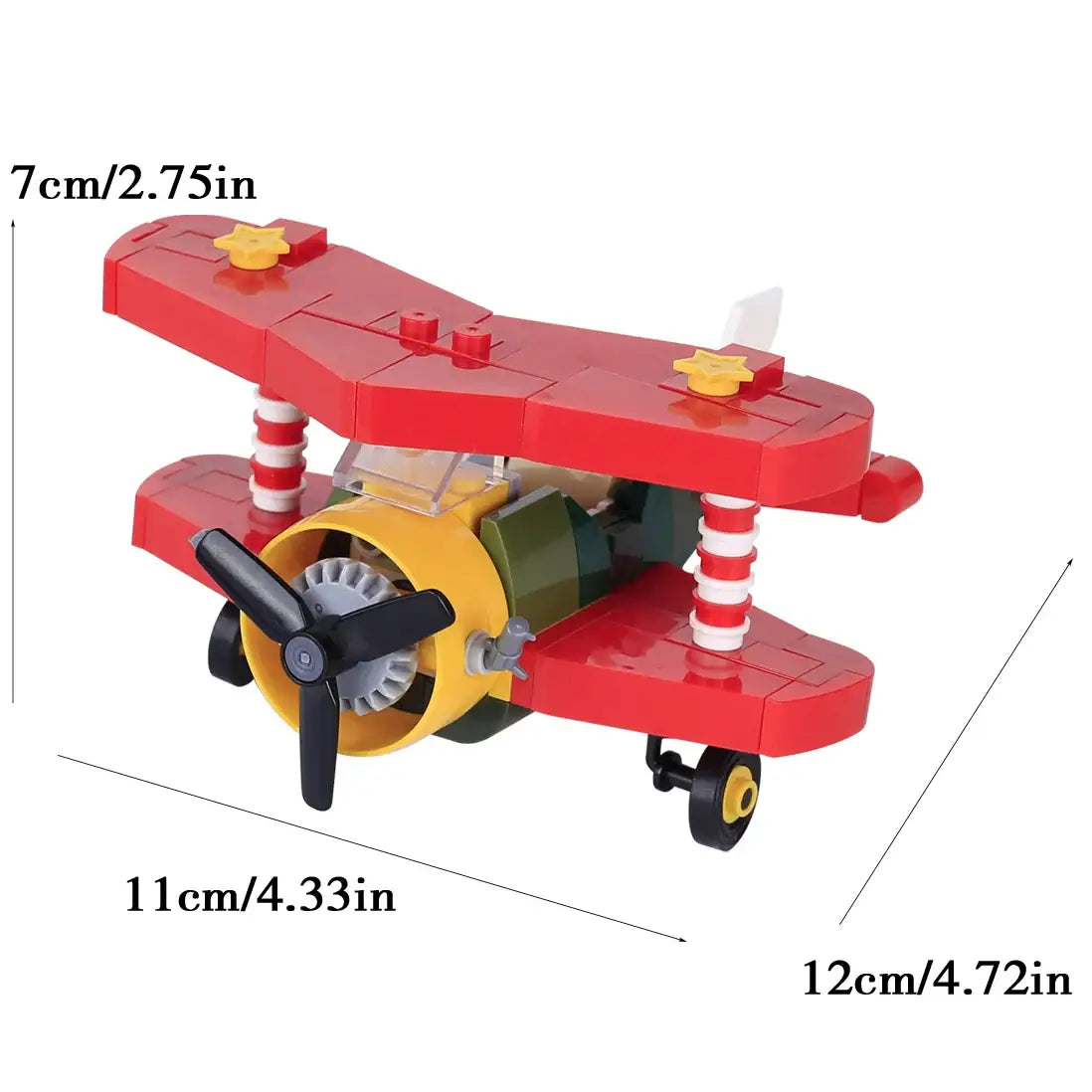 Lego moc décor de Noël avion biplan rouge et jaune en briques interconnectées pour Lego Noël 2025