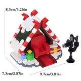 Lego moc de maison décor de noël rouge et blanc motif canne en sucre avec fauteuil rouge à l’intérieur lego noël 2025