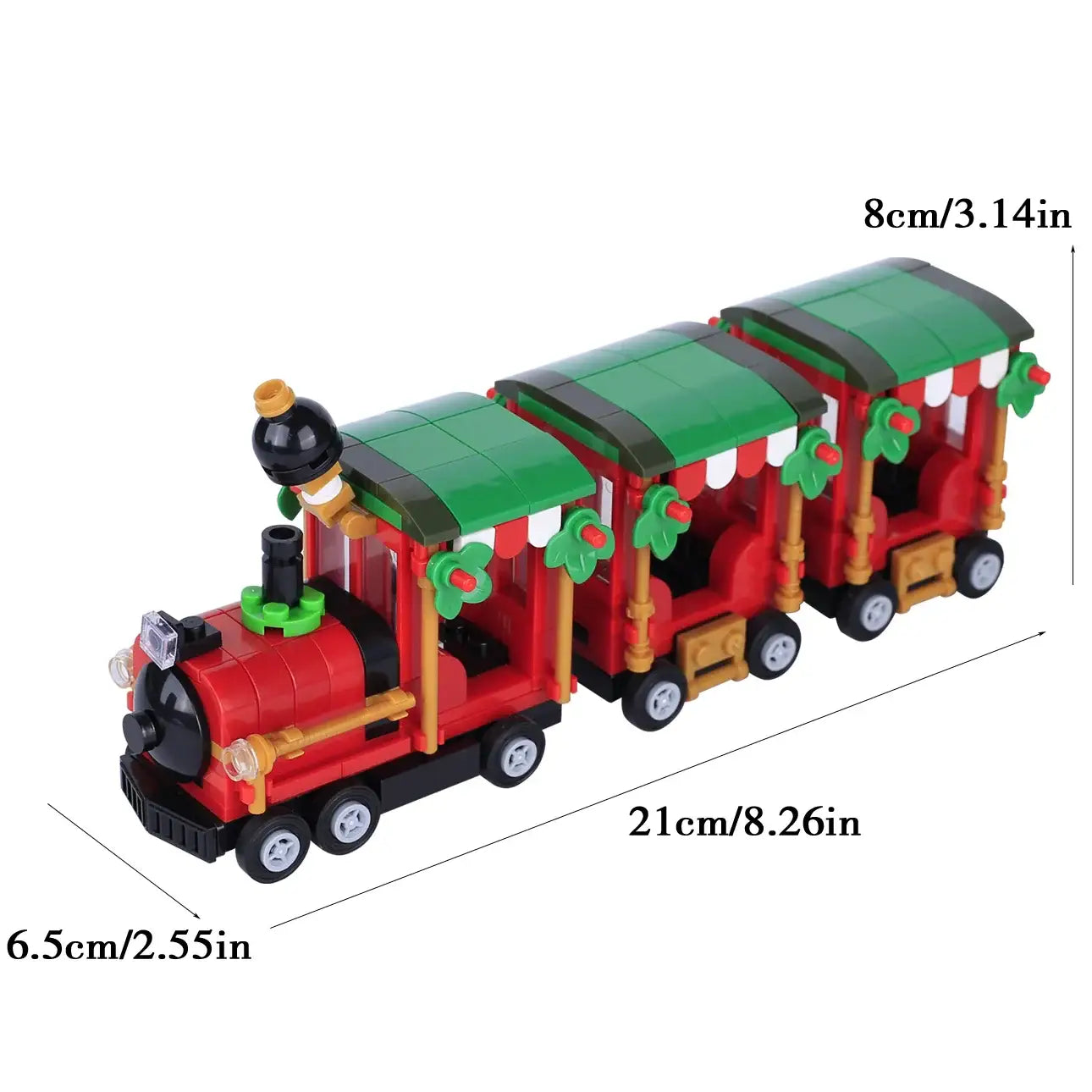 Lego moc décor de noël train en briques plastiques rouge et vert avec décorations festives lego noël 2025