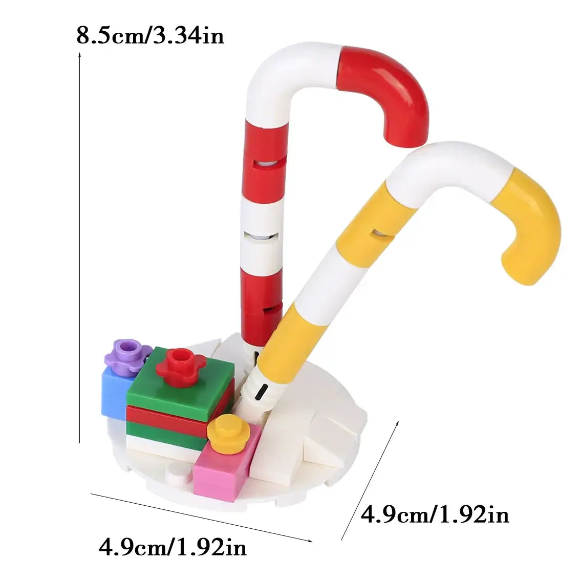 Lego moc décor de noël avec cannes en plastique rayées rouge blanc et jaune blanc pour lego noël 2025