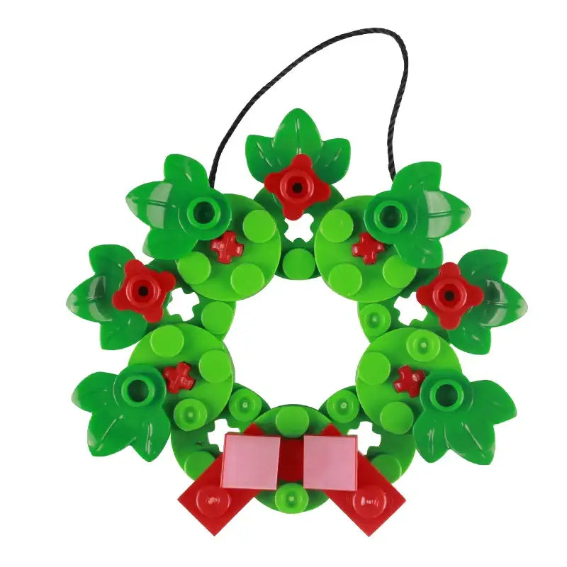 Lego moc décor de noël ornement guirlande en briques vertes et rouges avec corde noire pour lego noël 2025