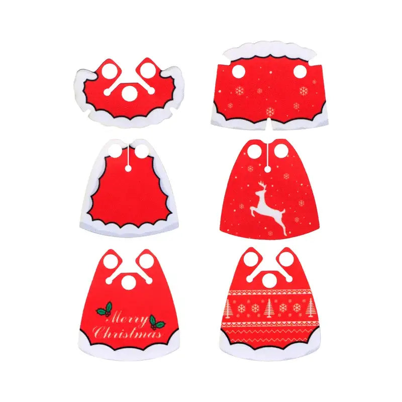 Lego moc décor de Noël sac cadeau rouge avec bords festonnés blancs et motifs de rennes flocons houx lego noël 2025