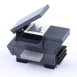 Modèle lego moc gris d’imprimante multifonction avec accessoire lego meuble et document imprimé visible