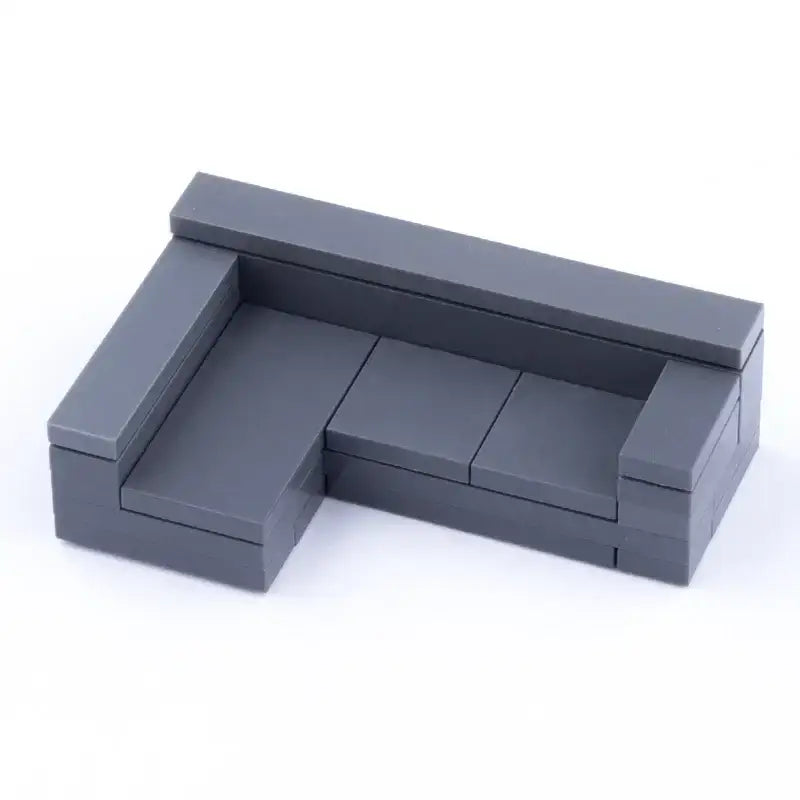 L-shaped lego moc sofa en plastique gris foncé accessoire lego pour décoration intérieure maison moderne lego meuble