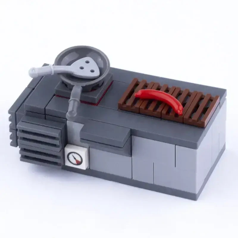 Ensemble de cuisine lego moc gris avec accessoire lego grill et lego meuble poêle pour décoration intérieure maison moderne
