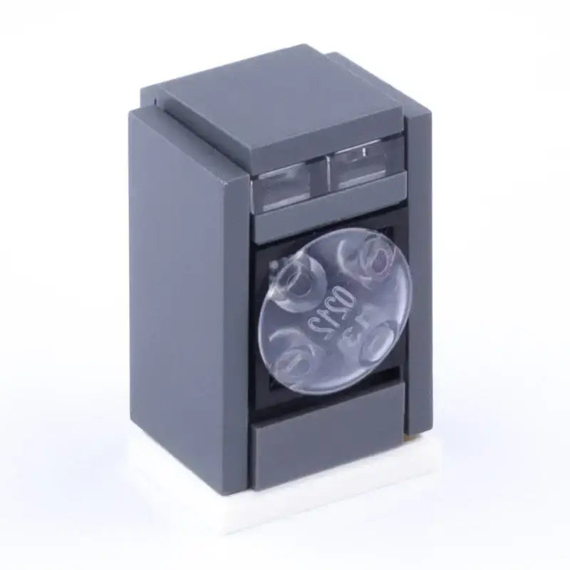 Modèle lego moc de lave-linge compact gris avec porte circulaire transparente et accents noirs pour lego meuble intérieur