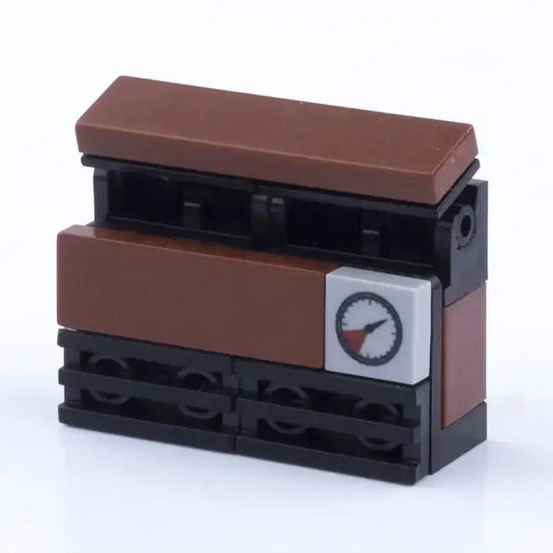 Lego moc accessoire lego train car brown and black avec un cadran blanc et aiguille rouge décoration intérieure maison moderne