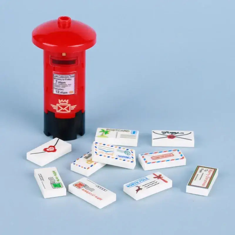 Lego moc postbox rouge et noir avec emblème de couronne accessoire lego pour décoration intérieure maison moderne
