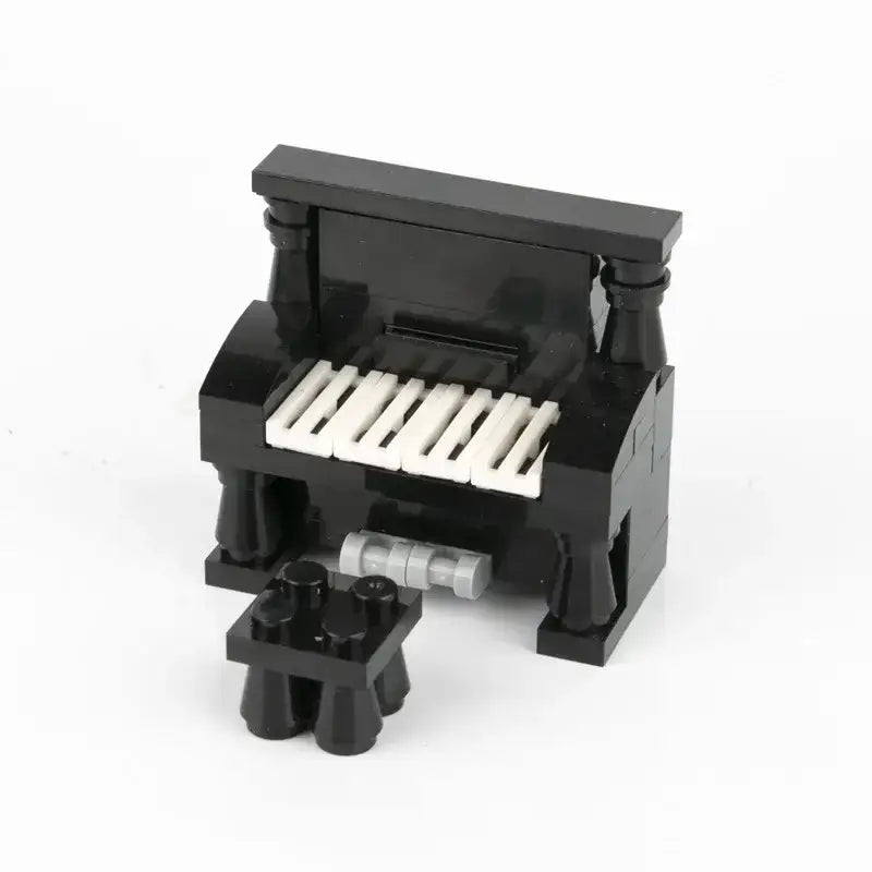 Lego moc accessoire lego piano noir avec touches blanches et tabouret assorti pour décoration intérieur moderne