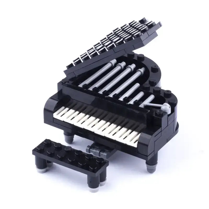 Lego moc piano grand modèle noir avec touches blanches et noires et marteaux argentés pour accessoire lego meuble