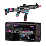 Lego moc fusil d’assaut noir et rose avec accents teal en plastique lego moc fusil de style moderne