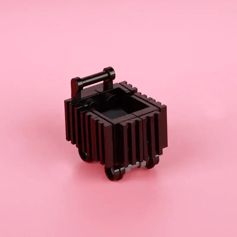 Chariot lego moc en plastique noir avec poignée et quatre roues pour lego fruits et lego legumes dans magasin supermarché