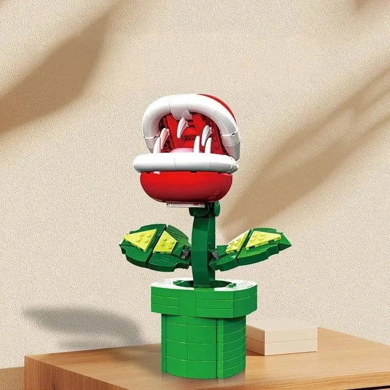 Lego moc super mario plante piranha rouge et blanche avec tige verte et pot assorti de la piranha collection