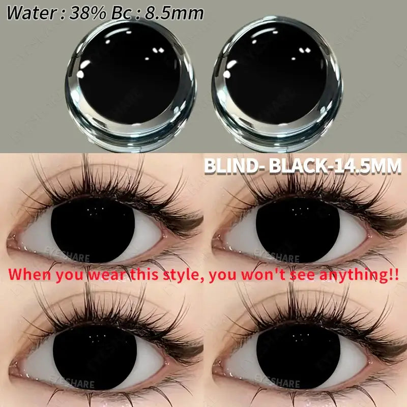 Lentilles colorées halloween noires et brillantes avec design lisse et bords nets pour un effet fantaisie saisissant