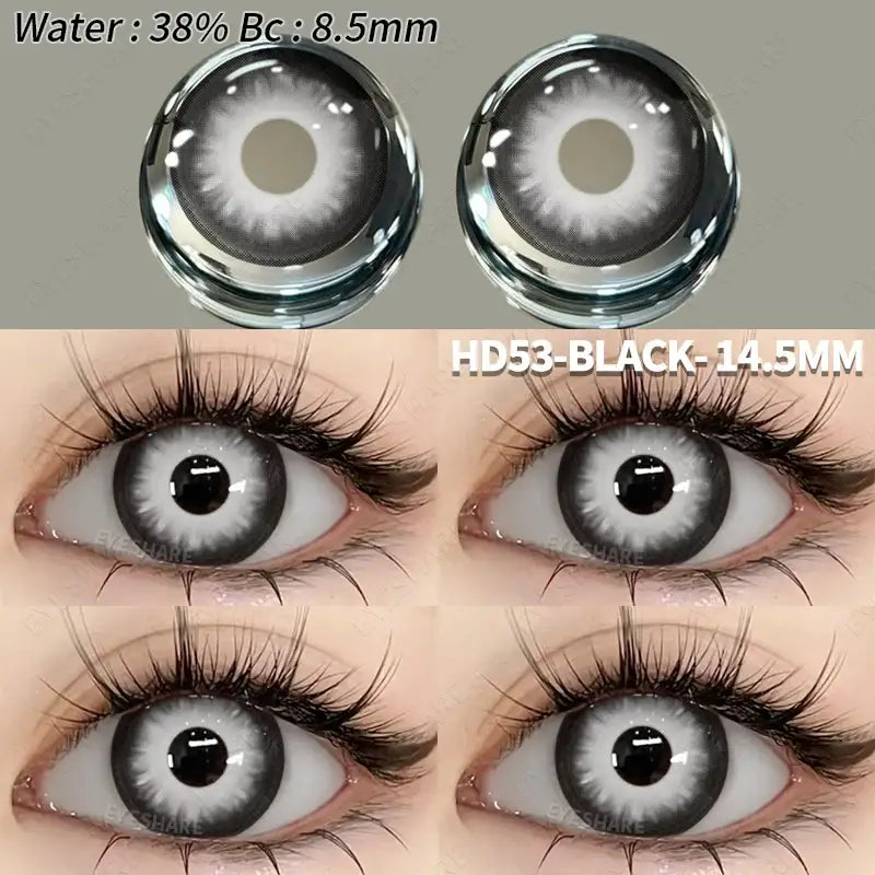 Lentilles colorées halloween hd53-black en dégradé noir et gris 14.5mm base curve pour un effet fantaisie unique