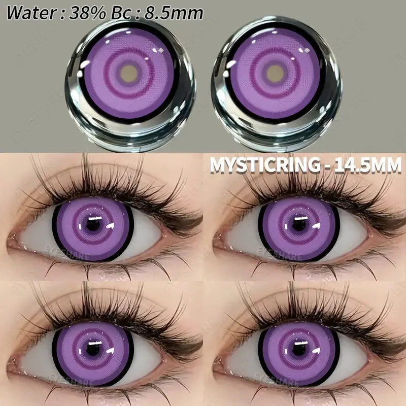 Lentilles colorées halloween mysticring 14.5mm cercles concentriques violets avec anneau noir pour effet fantaisie