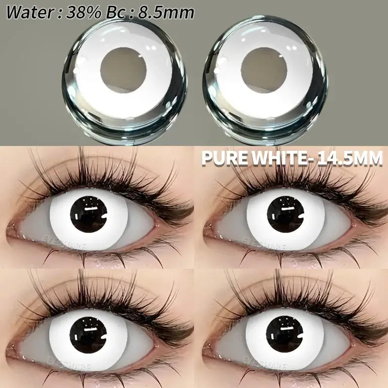 Lentilles colorées halloween blanc pur en matériau transparent brillant avec pupille noire pour effet dramatique