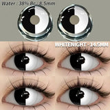 Lentilles colorées halloween noires et blanches à effet demi-ton avec surface miroir brillante pour un look fantaisie